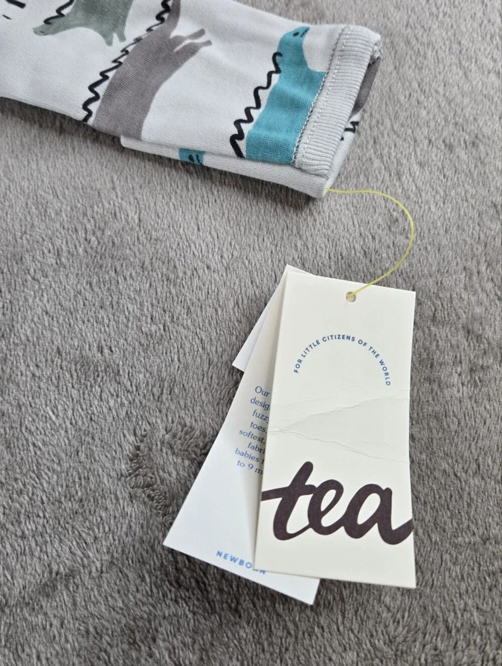 Tea Collection White Baby Sleeper PJ Footie with Dino Teal and Gray Prints 6-9 M